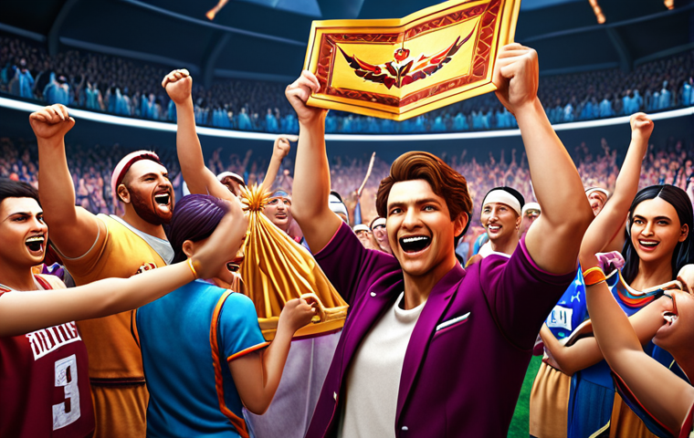 **A Lineage character triumphantly holding a rare item, surrounded by a cheering team, in a vibrant in-game environment.** (Focus: achievement, teamwork, visually rich)