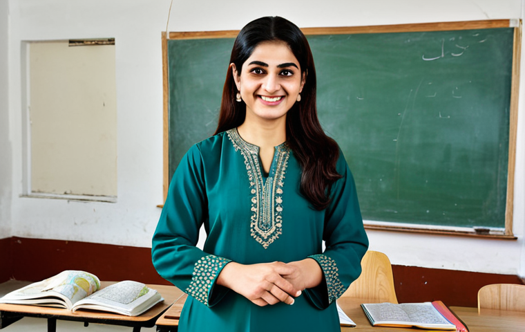 **
"A professional Urdu teacher, fully clothed in a modest shalwar kameez with intricate embroidery, standing in a bright and welcoming classroom filled with books and maps of Pakistan. The teacher is smiling warmly at the viewer. Safe for work, appropriate content, professional, perfect anatomy, correct proportions, natural pose, well-formed hands, proper finger count, natural body proportions, high quality, safe, family-friendly."
**