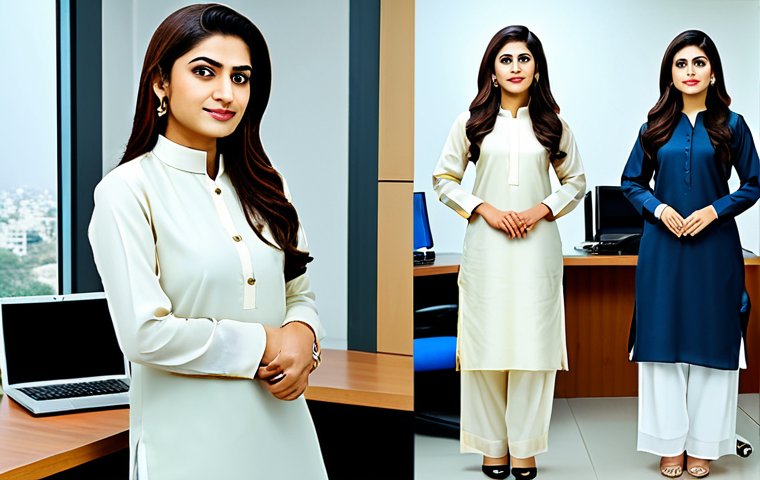 Successful Entrepreneur**
"A confident businesswoman in a tailored shalwar kameez, standing in a modern office in Karachi, fully clothed, appropriate attire, safe for work, perfect anatomy, natural proportions, professional photography, high quality, family-friendly"
**