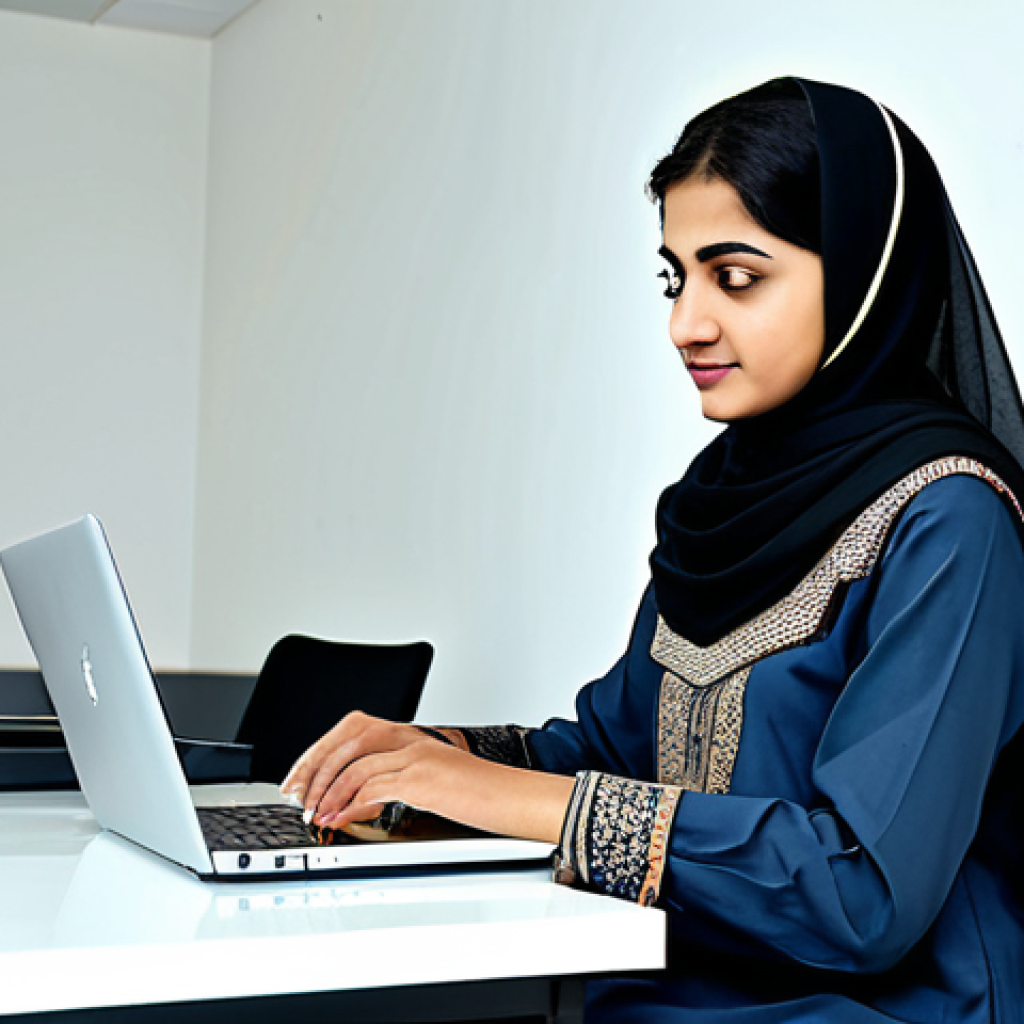 **
"A professional female software engineer in Pakistan, wearing a shalwar kameez with a modest dupatta, working on a laptop in a modern office with Islamic art on the walls, fully clothed, appropriate attire, safe for work, perfect anatomy, natural proportions, professional photography, high quality."
**