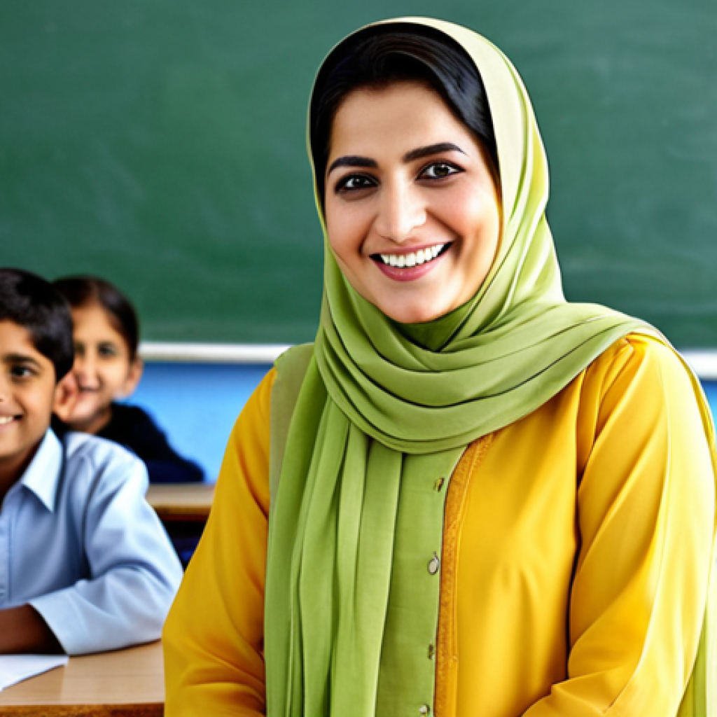 **

"A professional female teacher in Pakistan, wearing a modest shalwar kameez and dupatta, smiling warmly at her students in a bright and tidy classroom, fully clothed, appropriate attire, safe for work, perfect anatomy, natural proportions, professional photography, high quality, family-friendly"

**