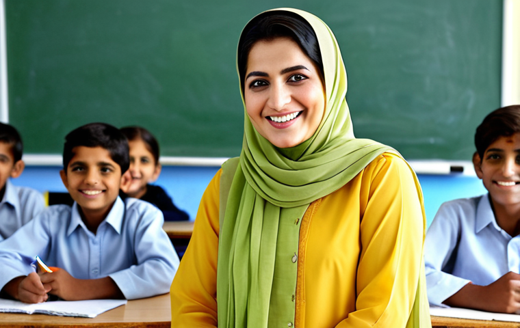 **
"A professional female teacher in Pakistan, wearing a modest shalwar kameez and dupatta, smiling warmly at her students in a bright and tidy classroom, fully clothed, appropriate attire, safe for work, perfect anatomy, natural proportions, professional photography, high quality, family-friendly"
**