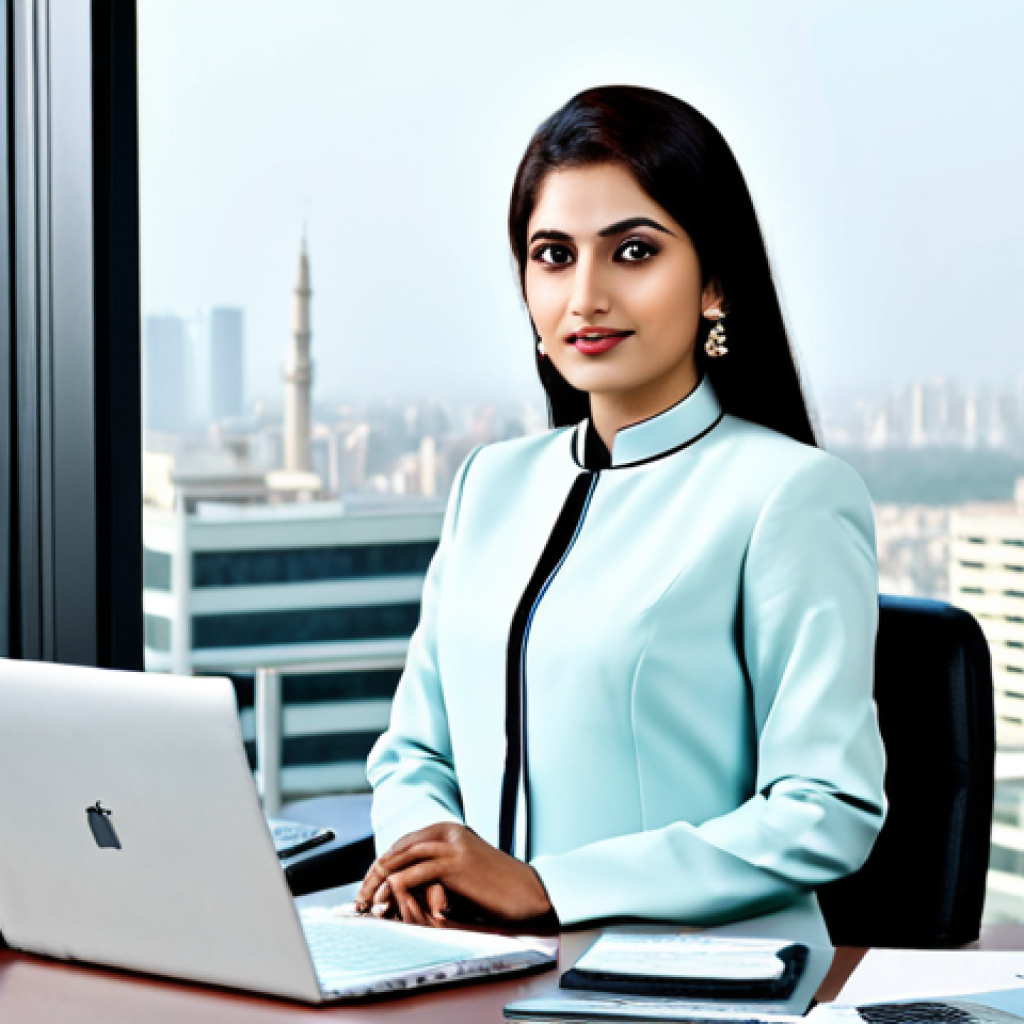Modern Businesswoman**

*   A professional Urdu-speaking businesswoman in a tailored shalwar kameez with a dupatta draped elegantly, sitting at a sleek desk in a modern office with large windows overlooking a bustling city. Perfect anatomy, correct proportions, natural pose, professional attire, safe for work, appropriate content, fully clothed, professional, modest, family-friendly, high quality.

**