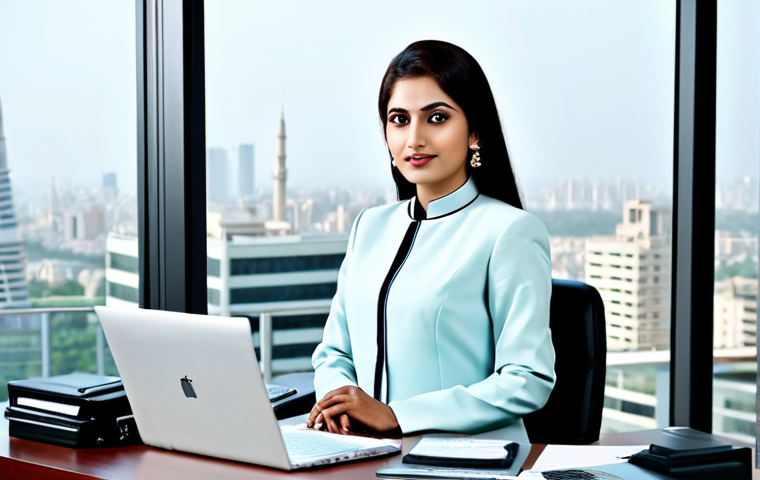 Modern Businesswoman**
* A professional Urdu-speaking businesswoman in a tailored shalwar kameez with a dupatta draped elegantly, sitting at a sleek desk in a modern office with large windows overlooking a bustling city. Perfect anatomy, correct proportions, natural pose, professional attire, safe for work, appropriate content, fully clothed, professional, modest, family-friendly, high quality.
**