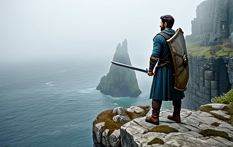 Forgotten Island**
A fully clothed, professional adventurer in modest attire stands atop a rocky cliff on the Forgotten Island, looking out over a misty landscape. The adventurer is equipped with a sword and shield. In the distance, ancient ruins can be seen. Perfect anatomy, correct proportions, well-formed hands, proper finger count, natural body proportions, professional, safe for work, appropriate content, family-friendly.
**