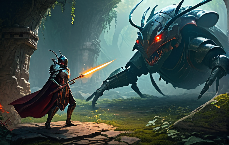 리니지 고난도 보스 공략 - **Ant Queen's Lair Battle:**
A panoramic view of a massive, ancient Ant Queen, with dark, gliste...