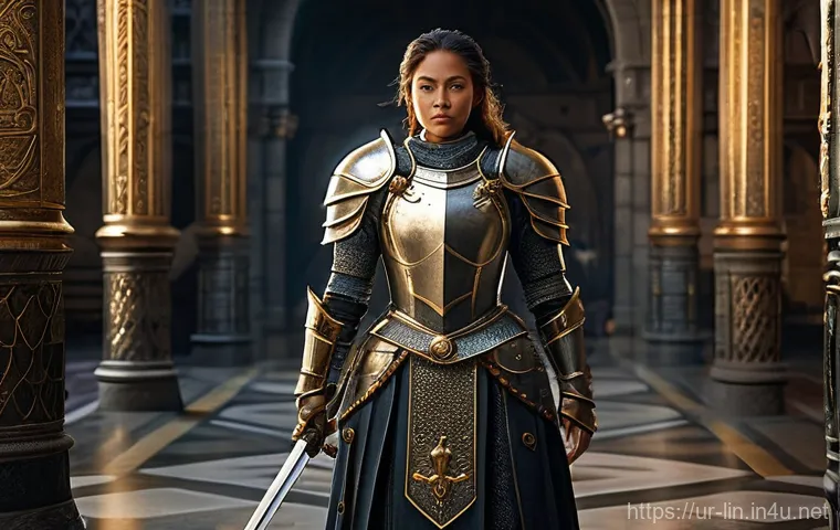 리니지 희귀 장비 설명 - **A Powerful Wizard with Demon's Staff:**
    "A formidable male wizard, adorned in richly embroider...