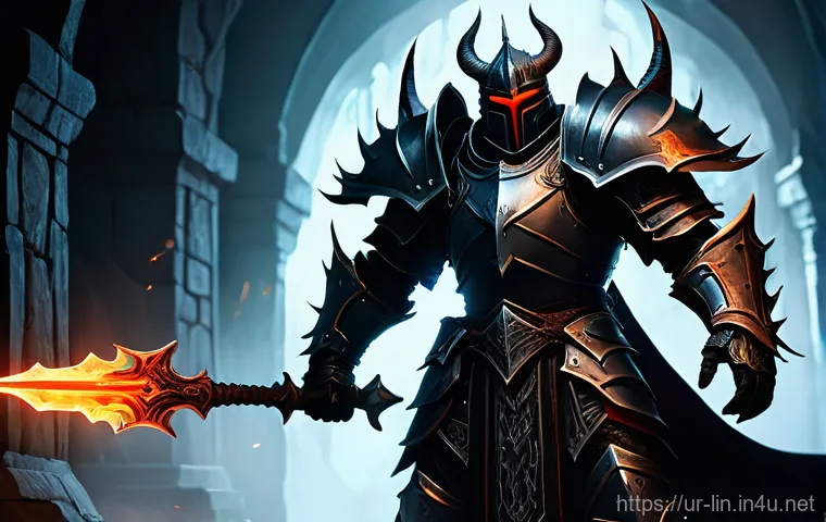 리니지 네임드 몬스터 정보 - Image Prompt 1: The Death Knight's Vigil**