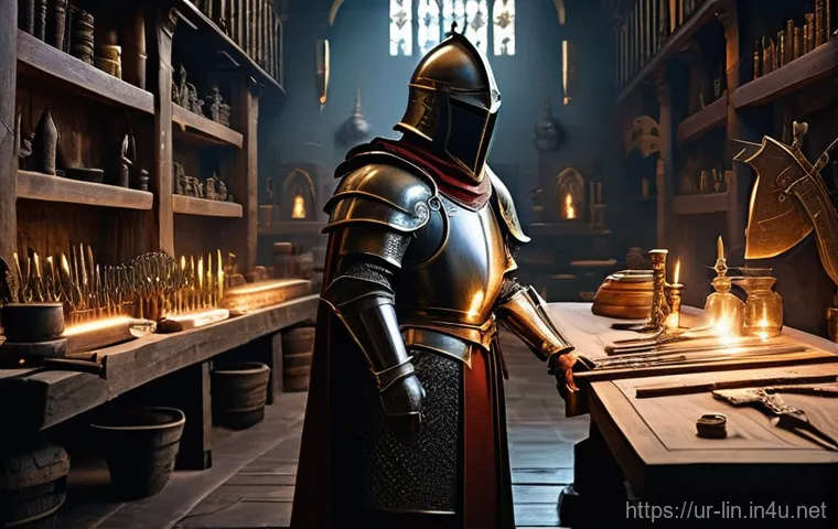 리니지 각인 장비 시스템 - **Prompt 1: The Symbol Maker's Craft**
"A detailed, wide-angle shot inside a grand, ancient fant...