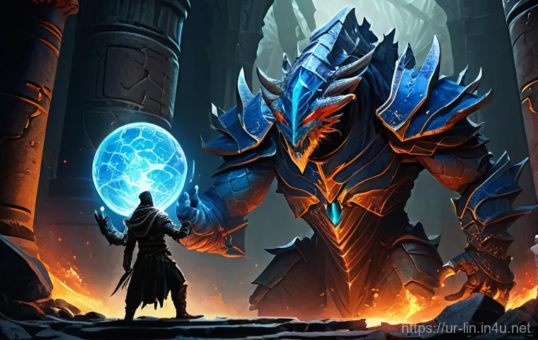 리니지 희귀 보스 공략법 - **Prompt:** A determined fantasy hero, fully clad in practical, rugged adventuring gear including st...