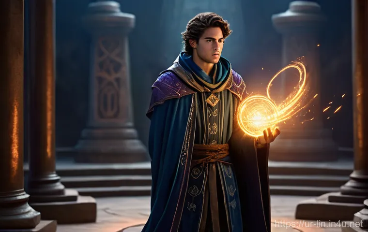 리니지 신규 플레이어 지원 정책 - **Prompt:** A diverse group of four fantasy adventurers collaborating within a well-lit, ancient sto...