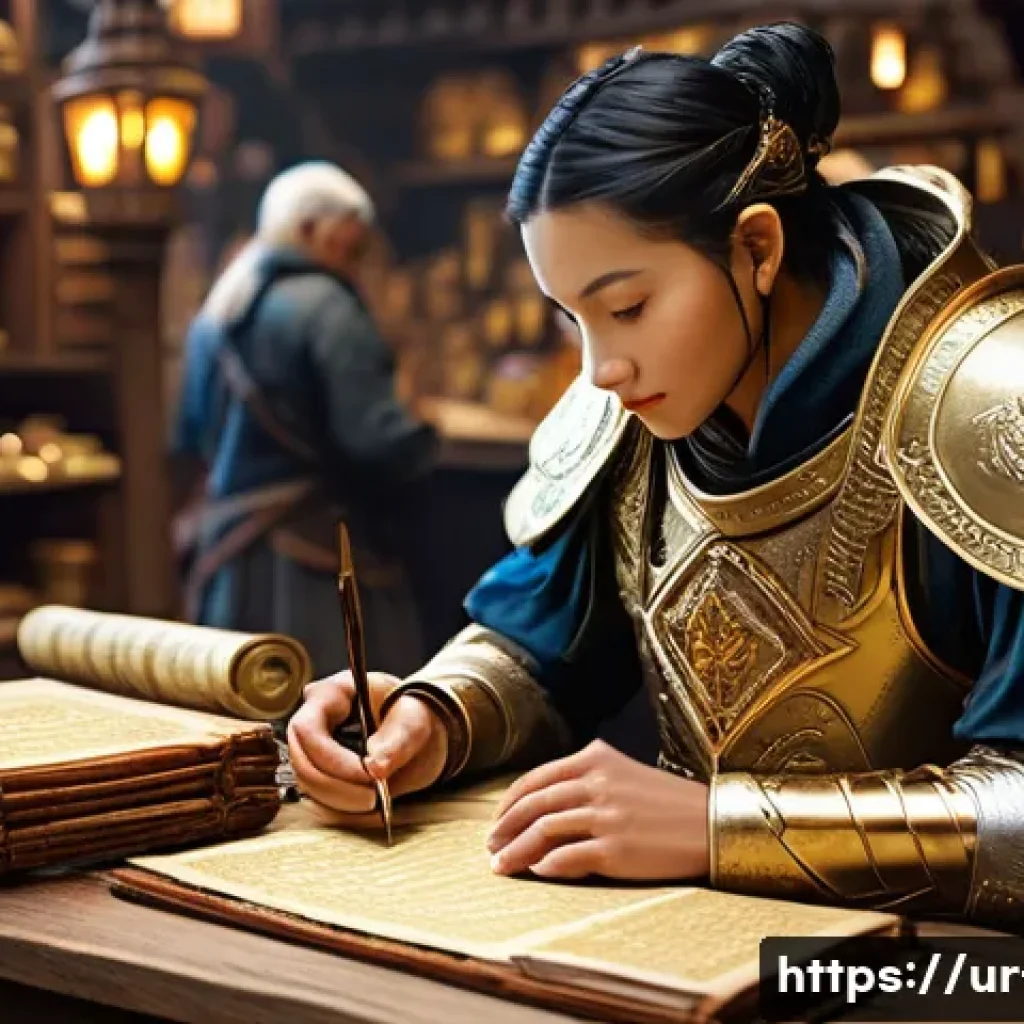 리니지 상위 0 1 유저 전략 - **Prompt:** A focused and astute adventurer, fully clad in practical, ornate fantasy armor, meticulo...