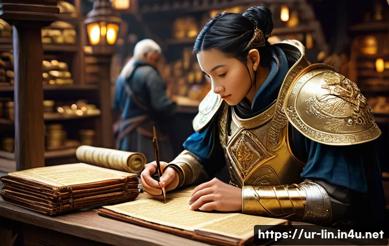 리니지 상위 0 1 유저 전략 - **Prompt:** A focused and astute adventurer, fully clad in practical, ornate fantasy armor, meticulo...