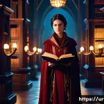 리니지 전설급 스킬북 설명 - **Prompt:** A powerful female mage, in her late twenties, stands dramatically within a dimly lit, an...