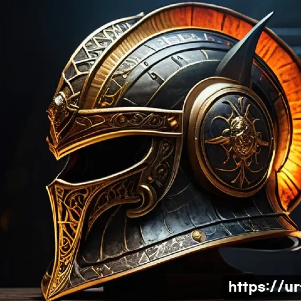 리니지 희귀템 거래소 공략 - A detailed digital fantasy scene showcasing a rare "Dragon Helmet" from Lineage, designed with intri...
