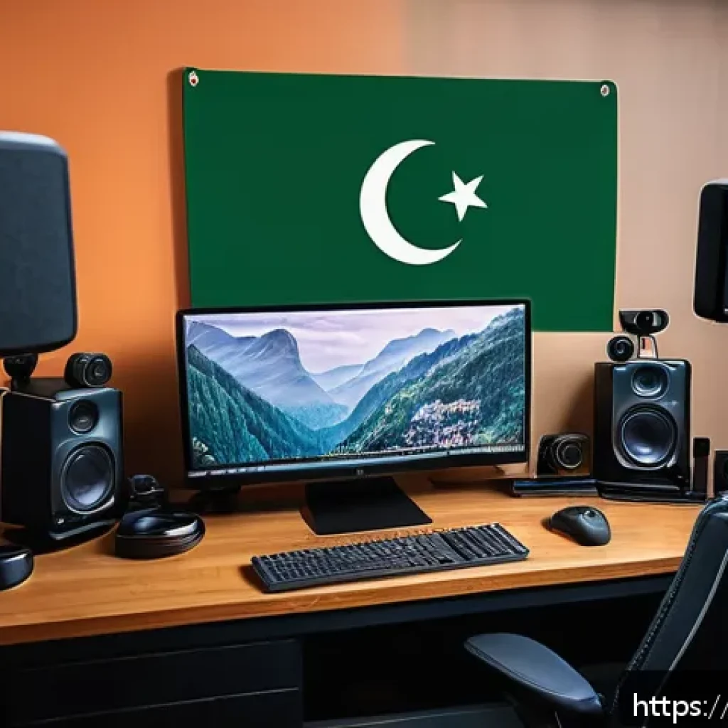 리니지 실시간 스트리밍 활용 - A modern live streaming setup in a cozy Pakistani home studio, featuring a sleek Logitech 1080p webc...