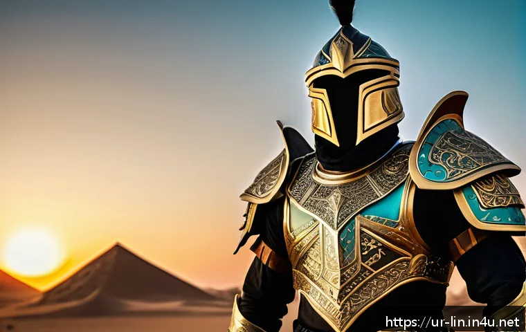리니지 코스튬 모으는 법 - A confident male gamer character wearing a heavy metal armor costume inspired by traditional South A...