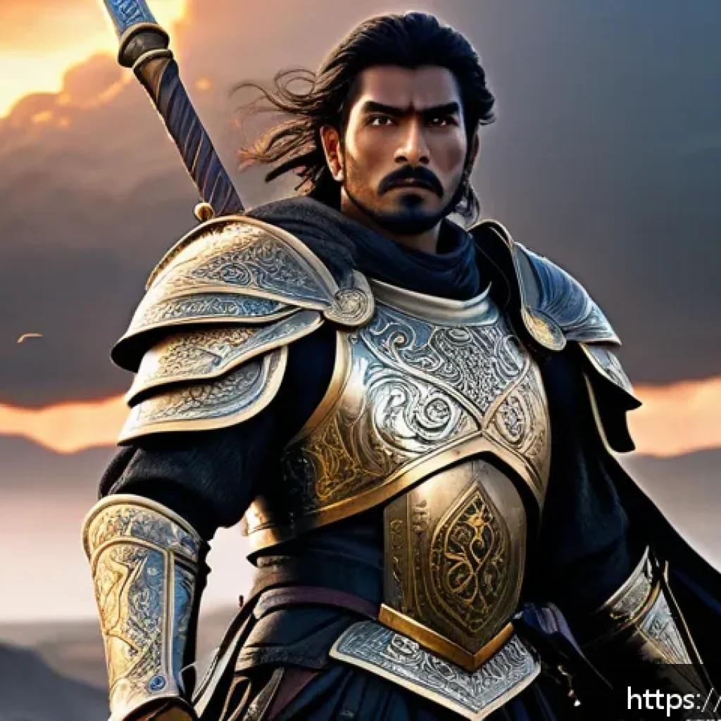 리니지 버프 아이템 추천 - A heroic warrior in ornate armor wielding a glowing sword, surrounded by magical scrolls labeled "Sc...