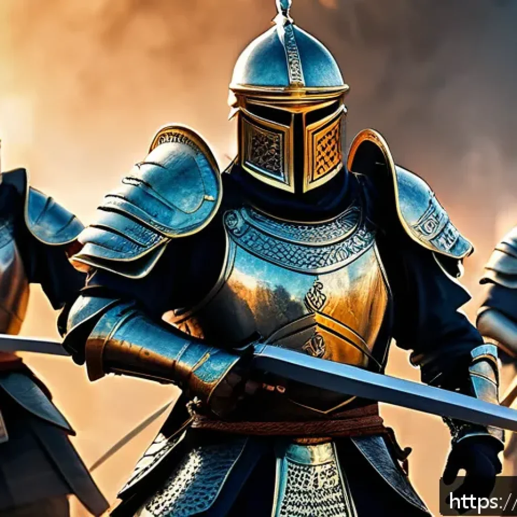 리니지 신규 콘텐츠 설명 - A dynamic fantasy battlefield scene featuring a diverse group of armored warriors employing advanced...