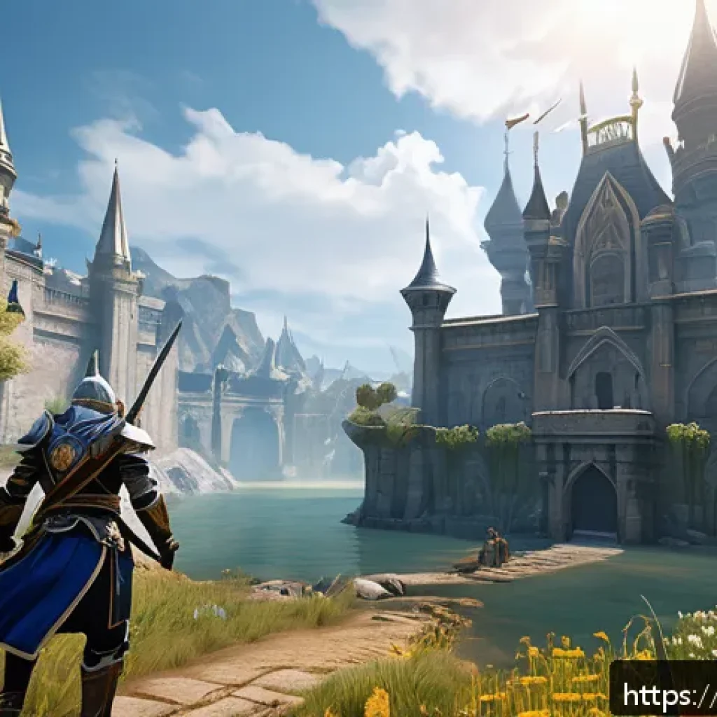 리니지 자주 묻는 질문 정리 - A vibrant 3D fantasy MMORPG scene inspired by Lineage II, featuring detailed character customization...