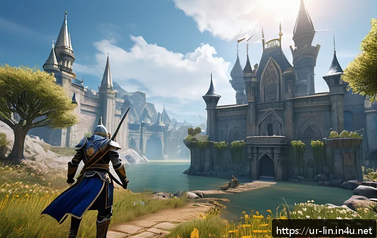 리니지 자주 묻는 질문 정리 - A vibrant 3D fantasy MMORPG scene inspired by Lineage II, featuring detailed character customization...