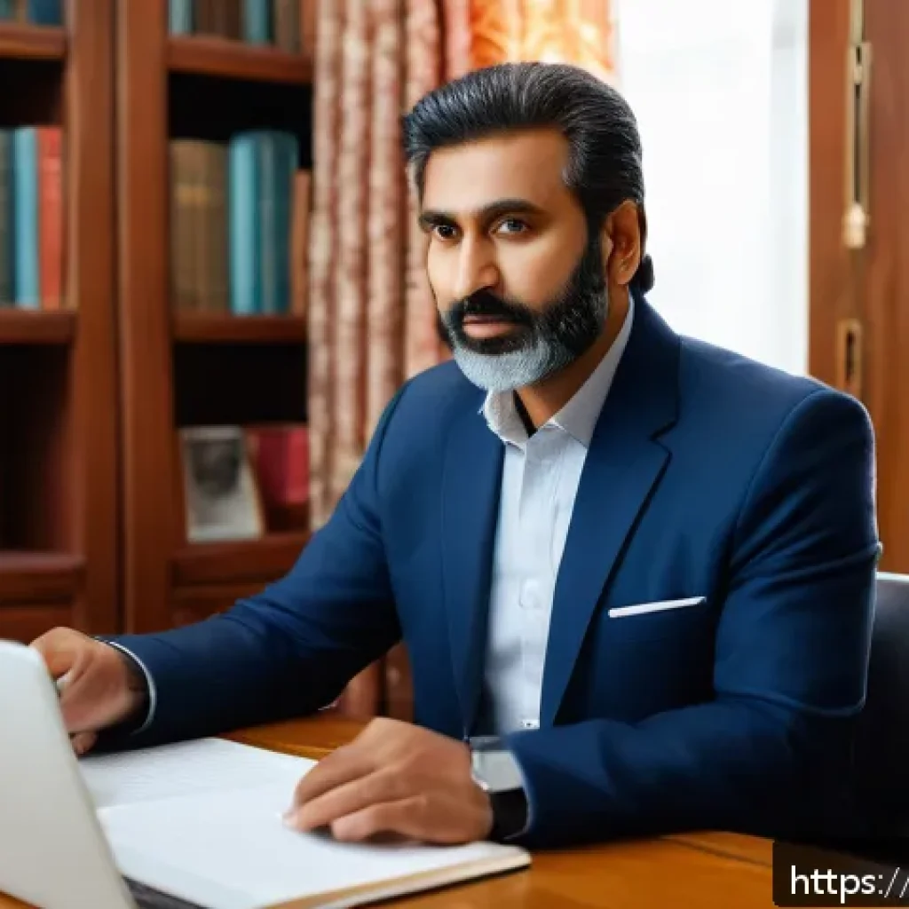 리니지 희귀템 경매장 거래 - A sophisticated online auction scene set in a modern home office with a middle-aged South Asian man ...